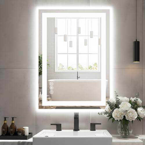 Sweetcrispy 24"x 32" Smart Anti-Fog LED Bathroom Mirror with Lights and Front Light & Backlit, 3 Color Temperatures, Dimmable, Memory Function, Rectangle Modern Vanity Mirror