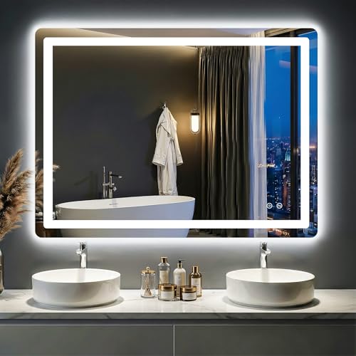 LED Bathroom Mirror with Lights - Anti-Fog, Dimmable, Backlit+Frontlit, 3 Color Light - 40"x30" Lighted Vanity Mirrors for Wall, Shatterproof Tempered Glass, Memory Function