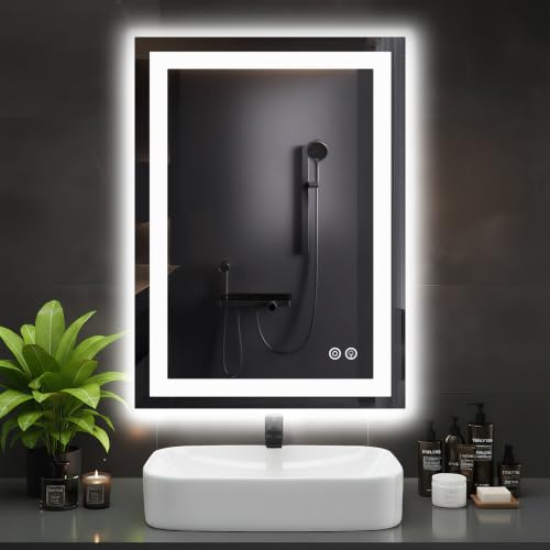 DUMOS 24.1"x32.1" LED Bathroom Mirror, Smart Anti-Fog Bathroom Vanity Mirror with Front Light & Backlit, 3 Color Temperatures, Dimmable, Memory Function