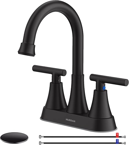 Bathroom Faucets for Sink 3 Hole, Hurran 4 inch Matte Black with Pop-u — Our recommended configuration for best results