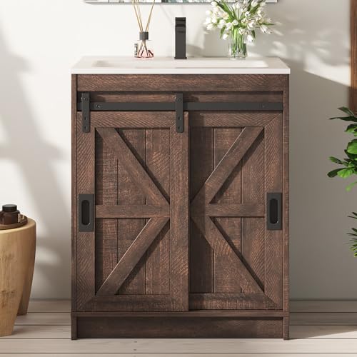 LUXOAK LUXOAK 24" Small Farmhouse Vanity with Barn Door Storage Cabine — Key specifications at a glance