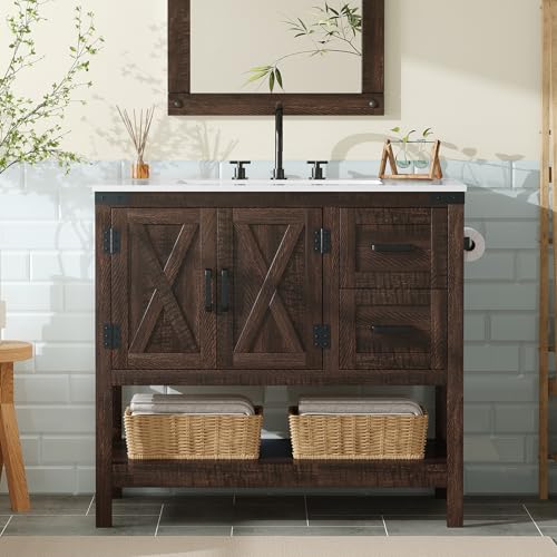AMERLIFE AMERLIFE 36" Brown Farmhouse Double Sink Bathroom Vanity, Sol — How the options on this page compare