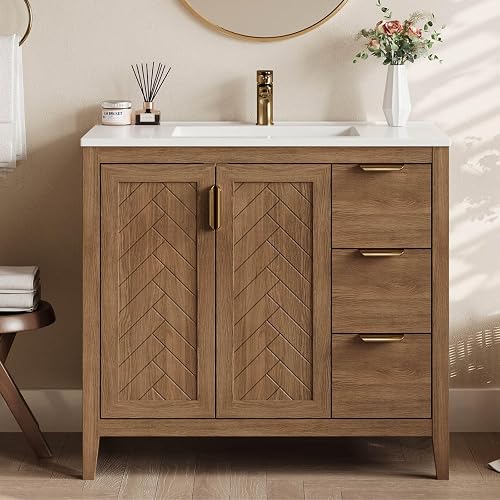 DELUXE LIVING 36 Inch Bathroom Vanity with Sink, Modern Brown Bathroom — Build quality and design details up close