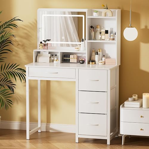 Kitsure Vanity Desk with Mirror and Lights - Large Capacity Makeup Van — Our recommended configuration for best results