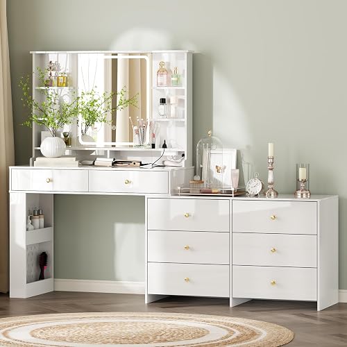 Ieejdn Makeup Vanity Desk with Mirror and Lights, Vanity Desk with 8 D — Our recommended configuration for best results