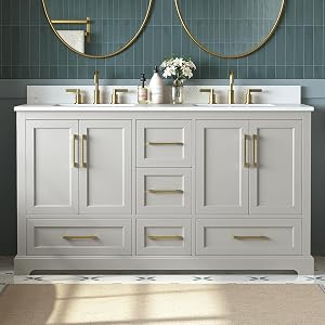 DELUXE LIVING 60 Inch Bathroom Vanity with Double Sink Combo, Solid Wood Frame with Mable 