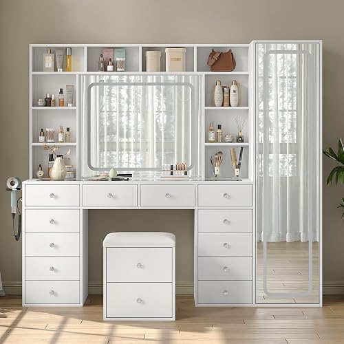 Yanosaku Vanity Desk Full Length Mirror & LED Mirror with Power Outlet — Our recommended configuration for best results