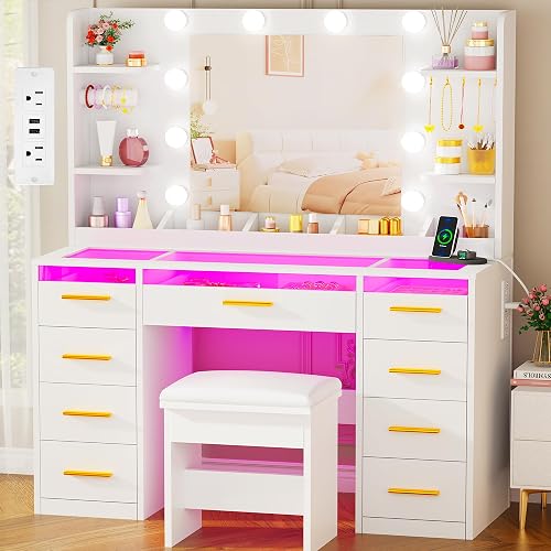 ANWBROAD Vanity Desk with Mirror and Lights 3 Colors Large Makeup Vani — Build quality and design details up close