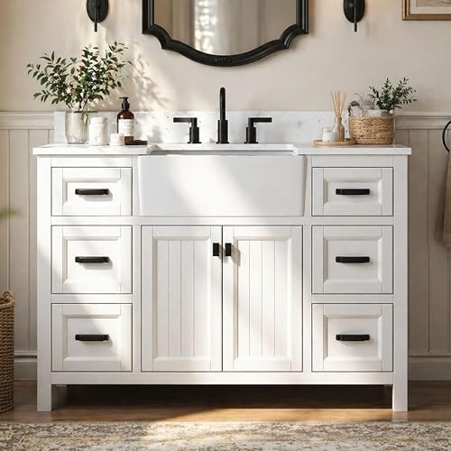 DELUXE LIVING 48 Inch White Bathroom Vanity with Sink, Farmhouse Bathr — Durability testing under extreme conditions