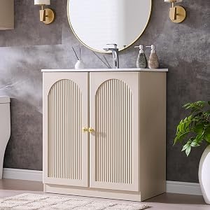 IFBUY 30 Inch Arched Bathroom Vanity with Sink, Modern Fluted Bathroom Vanity Cabinet with
