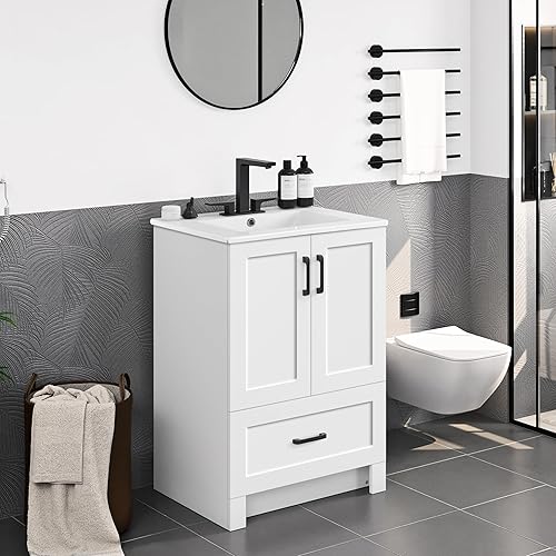 Yaheetech 24.5" Modern Bathroom Vanity with Ceramic Basin, Undermount — Build quality and design details up close