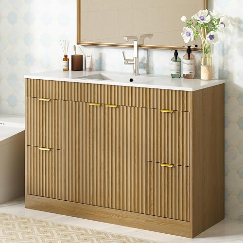 CARPETNAL 48 Inch Bathroom Vanity with Sink, Modern Fluted Bathroom Va — Build quality and design details up close