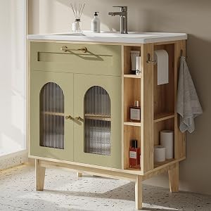 LIKIMIO 30 inch Bathroom Vanity with Sink, Bathroom Vanities Cabinet with Ceramic Sink, Ar