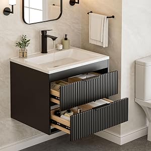 24 Inches Modern MDF Bathroom Vanity with Sink, Wall Mounted Floating Cabinets w/Double Dr
