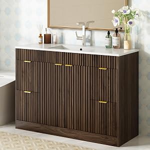 CARPETNAL 48 Inch Bathroom Vanity with Sink, Modern Fluted Bathroom Vanity with Sink with 