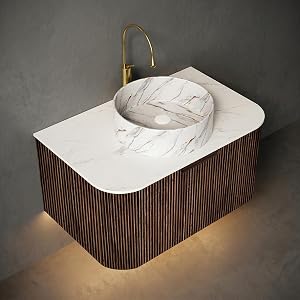 30" Floating Bathroom Vanity with Sink and Countertop Combo, Walnut Fluted Wall Mount