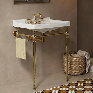 Yayzy 28” Bathroom Vanity with White Ceramic Sink, Wall-Mounted Console Style, Gold-Finish